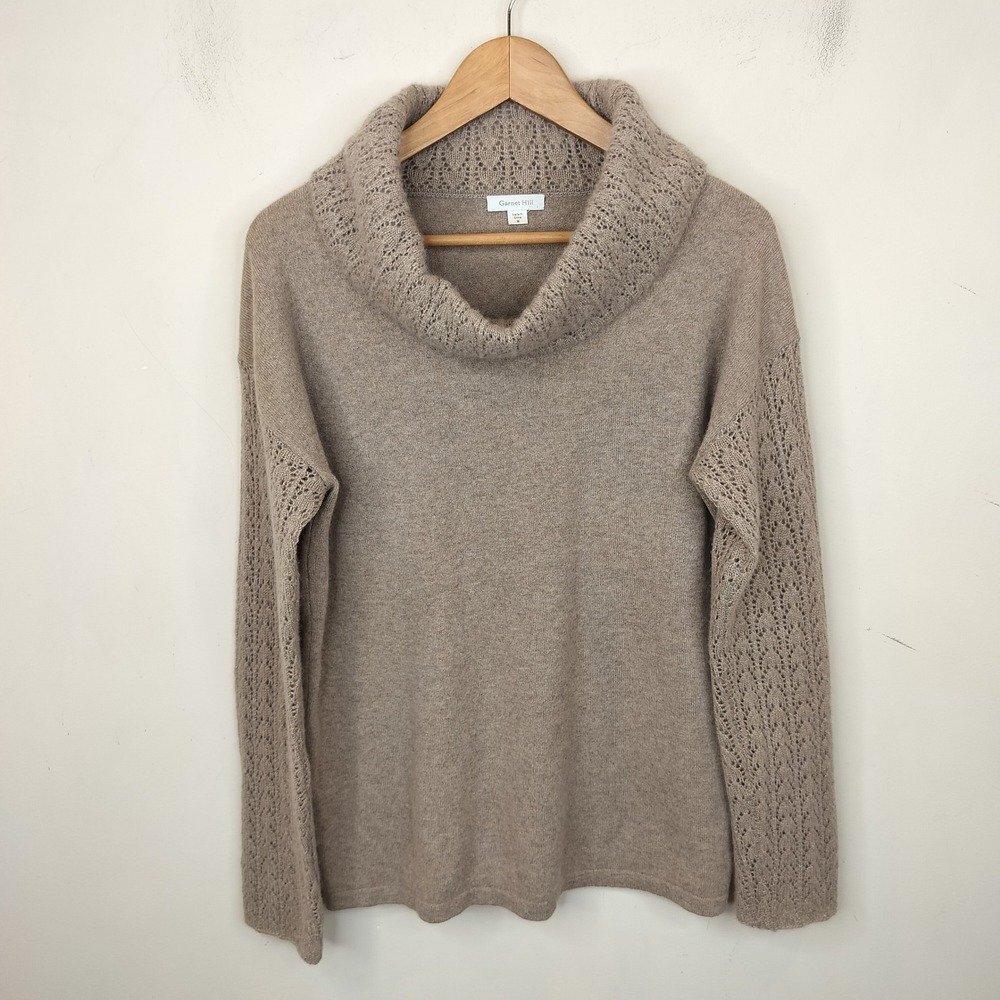 Garnet Hill Cashmere Sweater Medium Cowl Neck Pointelle Knit Long Sleeve